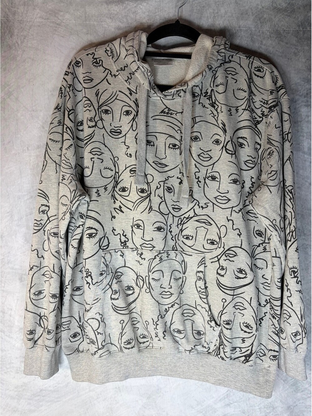 Maya Angelou Women’s XXL Gray Face Print Hoodie Pullover Graphic Sweatshirt